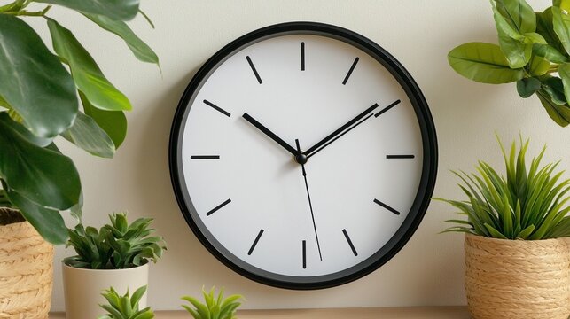 Classic analog wall clock simple white face and black frame home decor