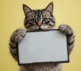 naughty cat holding blank board, funny meme, viral