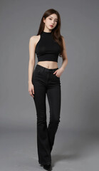 女性, ジーンズ,, 長身, スポーツ, オフィス