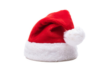 Festive red santa claus hat isolated on white background for holiday season