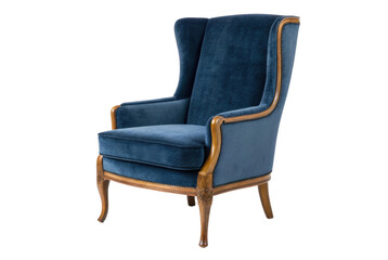 PNG Elegant vintage blue armchair with wooden frame and velvet upholstery