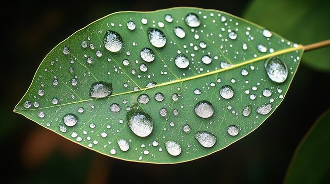 Closeup dew drops on green leaf nature photography