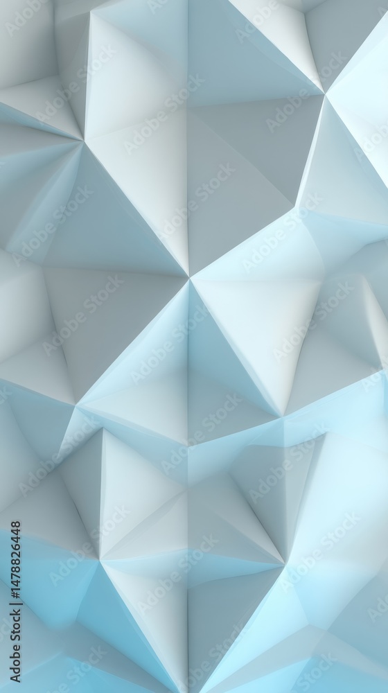 Poster a geometric blue and white abstract design featuring sharp, angular shapes and facets, creating a mo