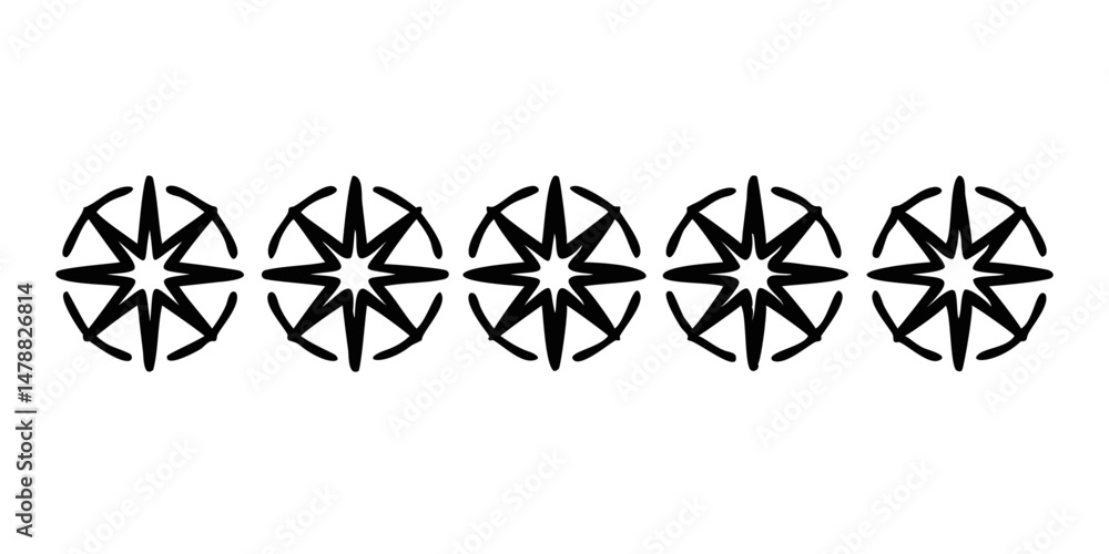 Poster starburst icon row with alternating circle centers