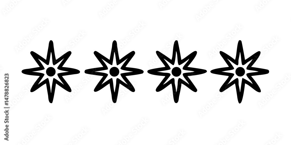 Poster six starburst icons in a row with central spacing