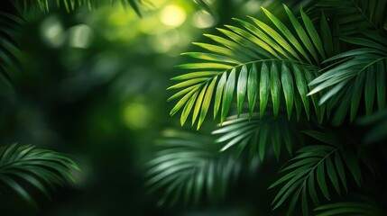 Fototapeta premium Lush Tropical Rainforest Green Palm Leaves Nature