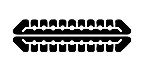 Military tank tread track icon in black silhouette