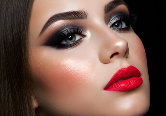 Stunning Makeup Look Smokey Eyes, Red Lips, Beautiful Woman, Beauty, Glamour, Cosmetic, Eye Shadow, Eyelashes.