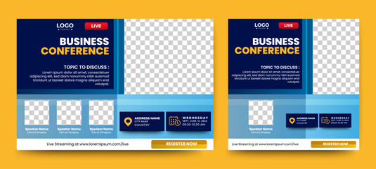 Annual Business Conference live webinar banner invitation and social media post template. Business webinar invitation design.