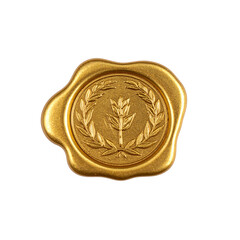 golden wax seal featuring laurel wreath design, symbolizing achievement and excellence. This decorative element adds touch of elegance and sophistication to any document or correspondence