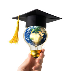 Creative Earth Light Bulb Graduation Concept – Knowledge and Sustainability Symbol