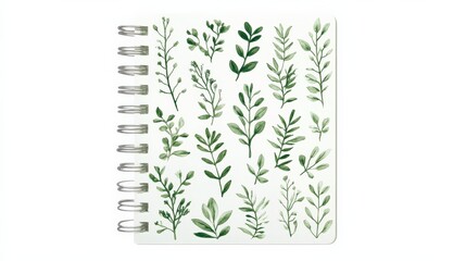 Obraz premium Elegant Greenery Pattern Notebook with Floral Illustrations