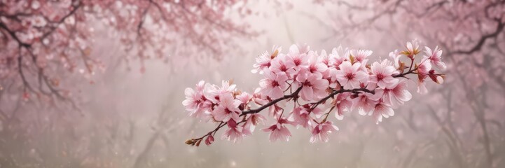Obraz premium Delicate pink sakura petals softly descend against a dreamy, blurred spring backdrop , botany, beauty