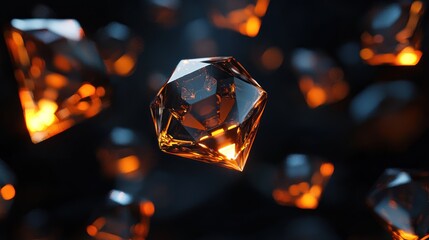 Floating diamond shapes with a glowing core
