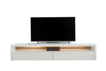 PNG Modern entertainment center with large flat screen tv on white stand