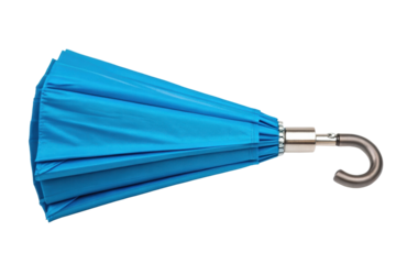 PNG Closed blue umbrella with curved handle on black background