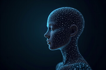 Obraz premium Holographic woman technological head portrait Futuristic face female humanoid robot.A Technological Future. information space. Copying space.generative ai