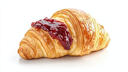 Visually striking product photography, commercial poster of a golden croissant with jam,