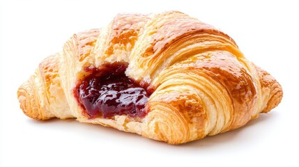 Visually striking product photography, commercial poster of a golden croissant with jam,
