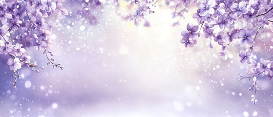 Fototapeta premium Purple Flowers Blooming in Springtime Watercolor Style with Bokeh Lights and Soft Background Texture for Romantic Design