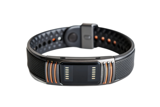 PNG Black and orange fitness tracker with led display and heart rate monitor - Powered by Adobe