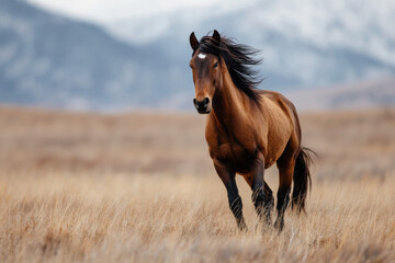 Horse running freely in open field symbolizing nature, grace, freedom, and movement