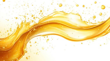 Golden Liquid Flowing with Splashes on White Background Abstract Close Up Shot for Beauty and Health Concepts