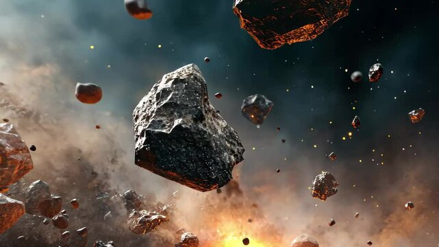 Exploring an asteroid mining colony in seamless animated background, a colony mines asteroids, Seamless ing video background