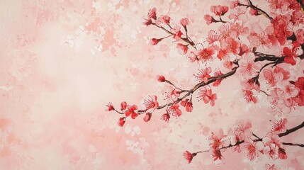 Hand-painted cherry blossom paper wallpaper with delicate details