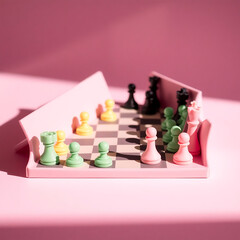 Pastel Chess Game on Pink Background
