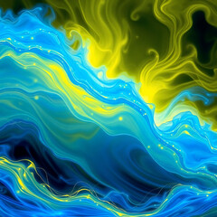 Fluid Abstract Waves in Blue and Yellow