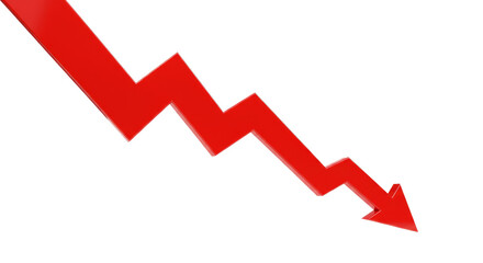 Sharp red arrow plummets downward