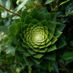 Obraz premium Nature's spiral elegance with vibrant leaves creating a stunning organic masterpiece