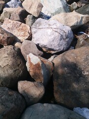 Stone Podium on seaside Sea with daylight, well display Product Background and text on free space