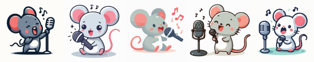 Vector of a cute baby mouse singing