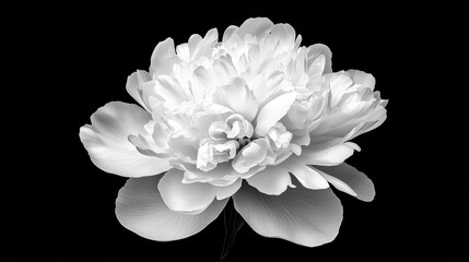 Beautiful white peony flower captured against a black background, showcasing delicate petals and intricate details