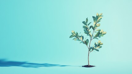 Obraz premium Sapling bathed in cyan light symbolizes growth and environmental hope