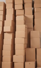 Neat stack of brown cardboard boxes on white background  , shipping, white