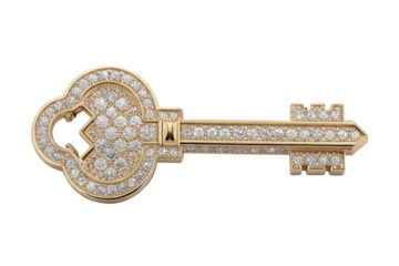 PNG Elegant gold key with diamond embellishments on white background