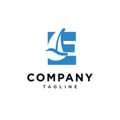 Letter E Sailing Boat Logo Icon Vector