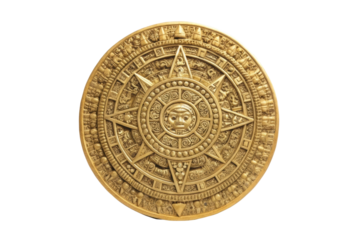 PNG Intricate golden aztec calendar with detailed symbols and patterns