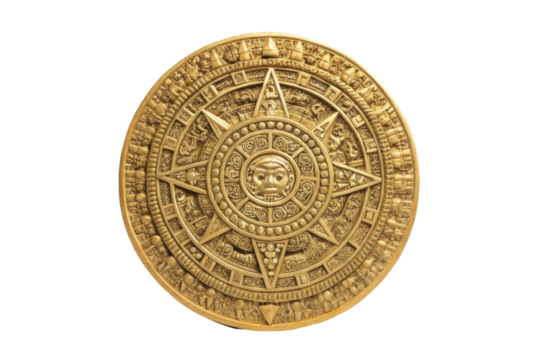 PNG Intricate golden aztec calendar with detailed symbols and patterns