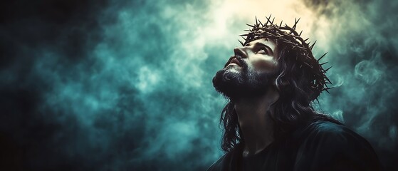 Jesus Christ with Crown of Thorns, looking upwards