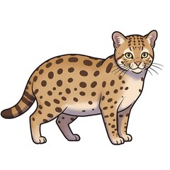 Cute Margay Cat Cartoon Character Standing on a White Background