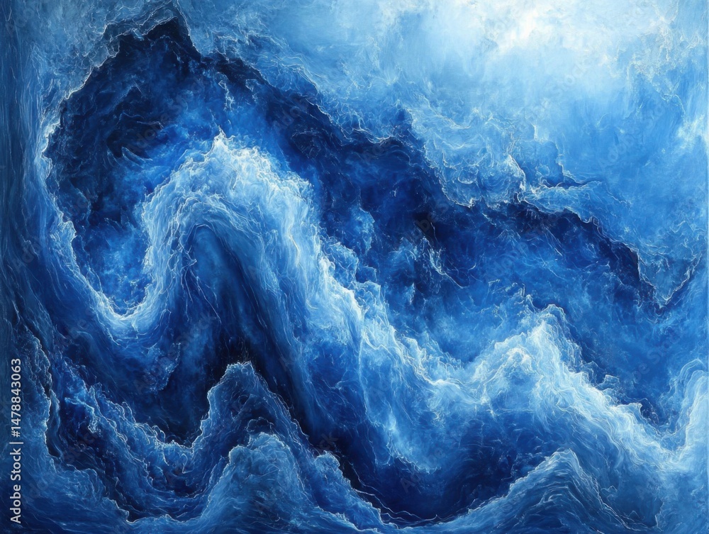 Poster abstract blue ocean waves crashing in artistic rendering aerial view of powerful water movement with