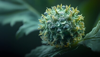 Close-up view of a spiky, textured, microscopic sphere.