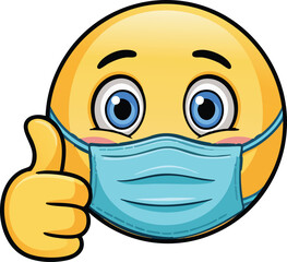 PrintSmiling Emoji with Face Mask Giving Thumbs Up – Safety and Positivity Symbol