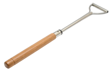 PNG Garden tool with wooden handle and metal blade for weeding tasks