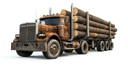 Obraz premium Logging truck carrying logs on white
