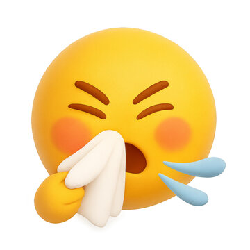 Sneezing Emoji: A vibrant and expressive yellow emoji, rendered in a dynamic 3D style, captures the universal experience of sneezing, symbolizing illness or allergy. 